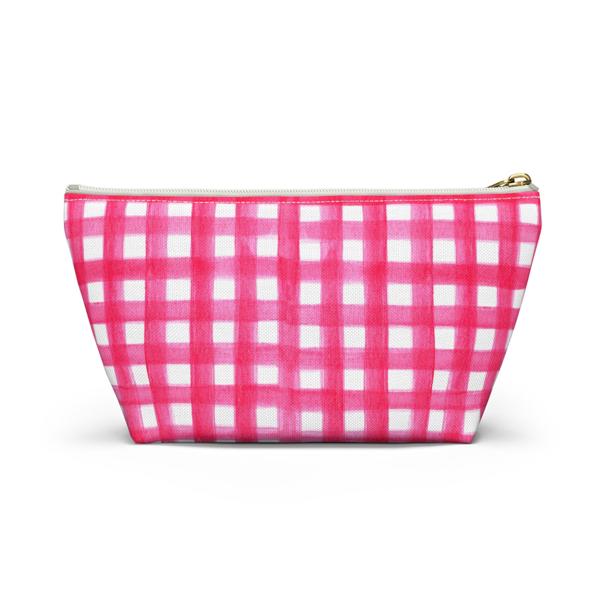 Hot Pink Gingham Watercolor Illustrated Printed Accessory Pouch T-Bottom | Large or Small