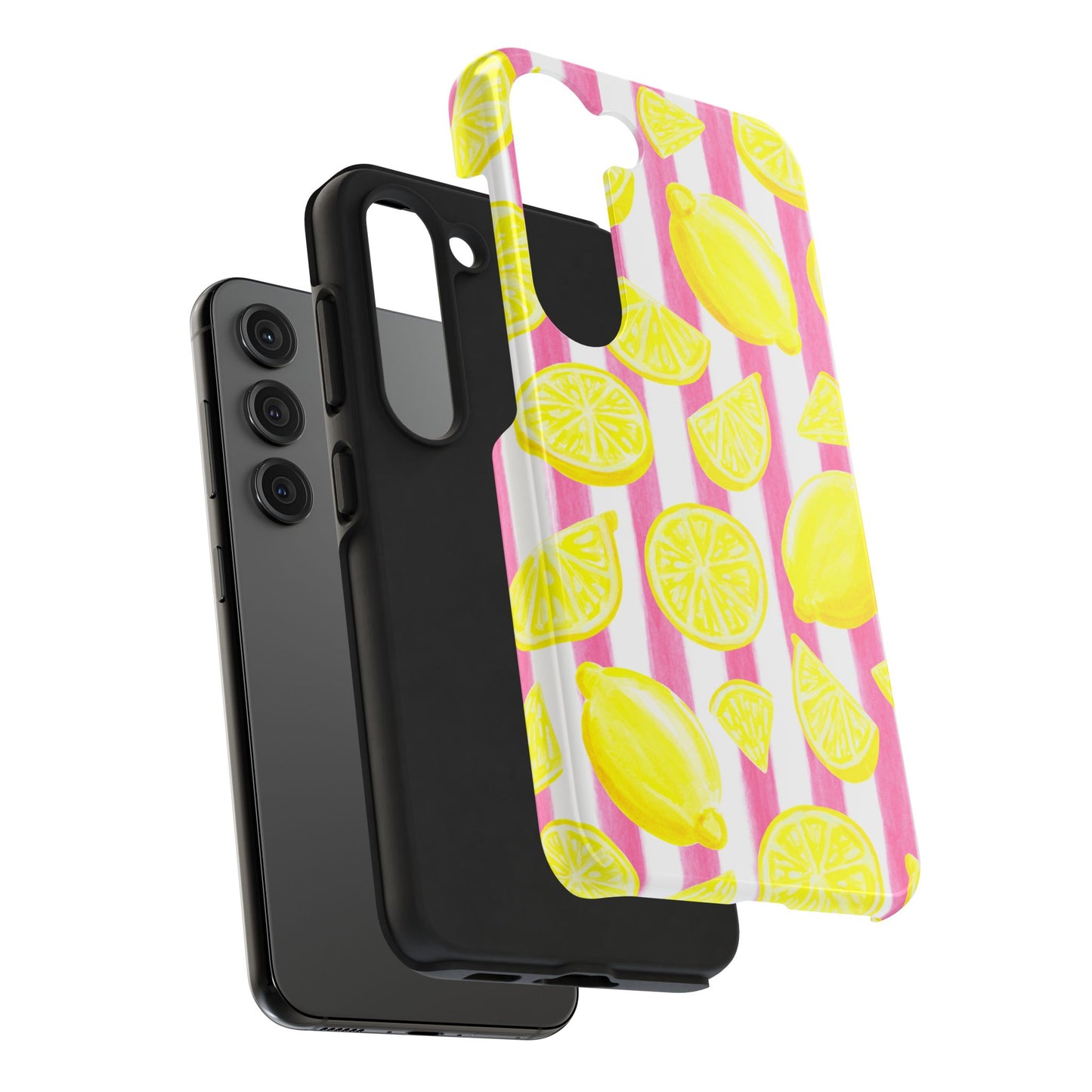 Pink Lemonade Yellow Lemons with Pink & White Watercolor Stripes Tough Phone Case
