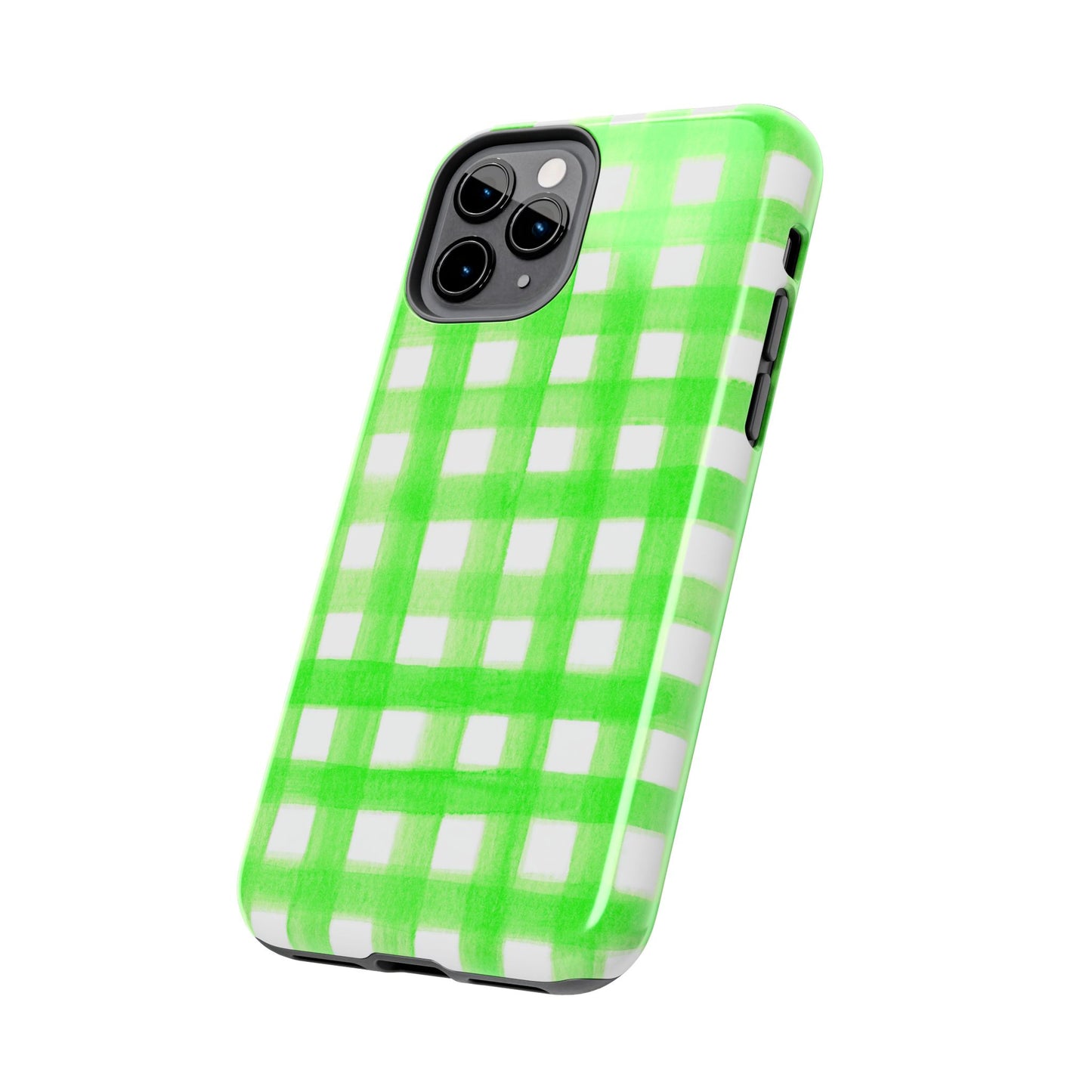 Lime Green Gingham Watercolor Illustrated Tough Phone Case | Various Models Available