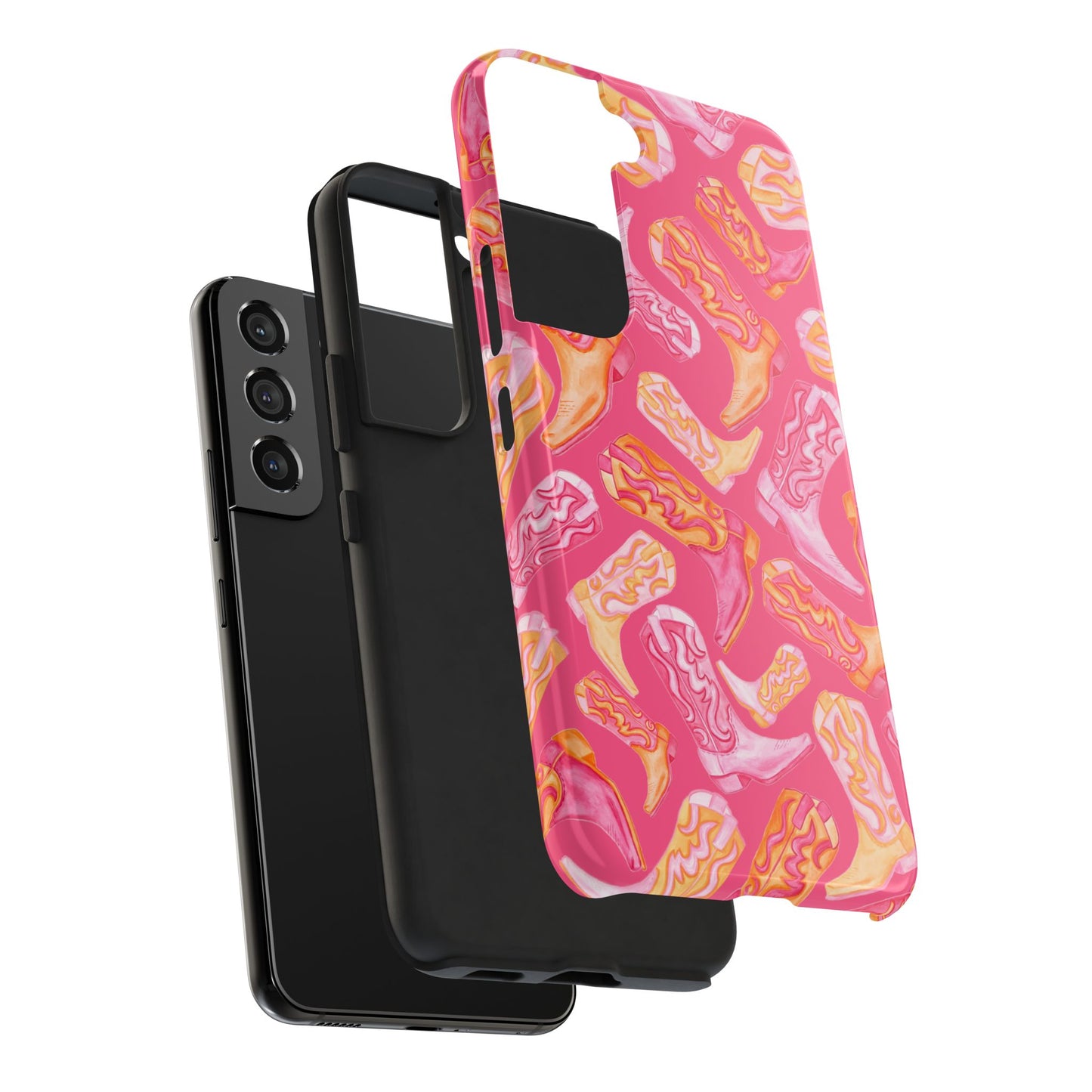 Tossed Hot Pink & Orange Watercolor Cowboy Boots Hot Pink Tough Phone Cases | Various Models