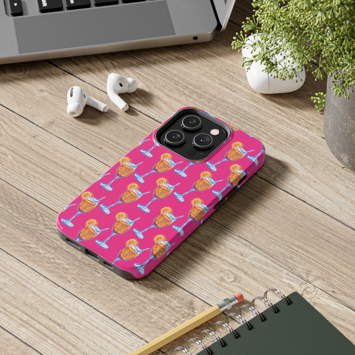 Orange & Blue Aperol Spritz Watercolor Pattern Hot Pink Phone Case | Various Models
