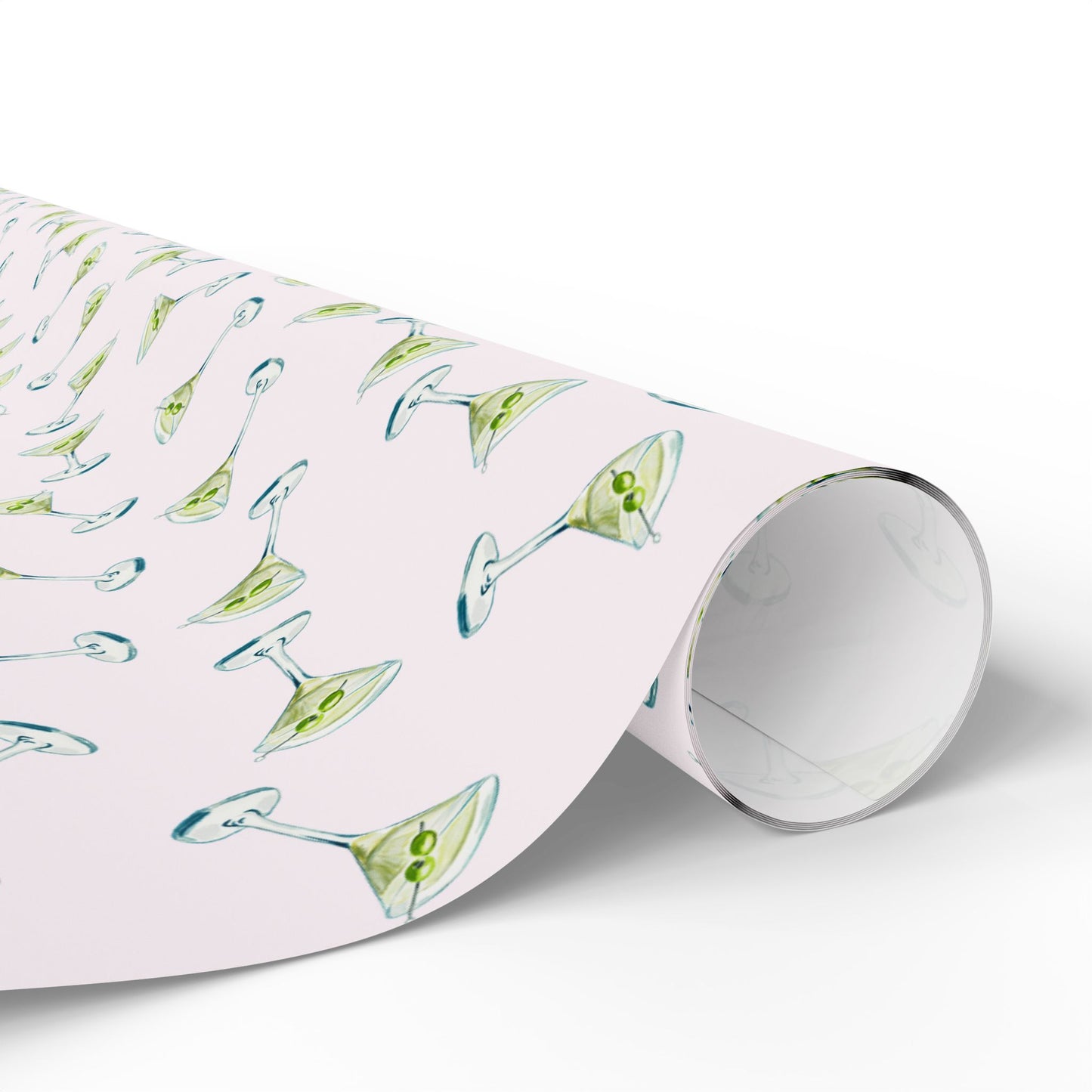 Gift Wrap | Mini Blush Pink Watercolor Martini Tossed Pattern | Matte or Glossy