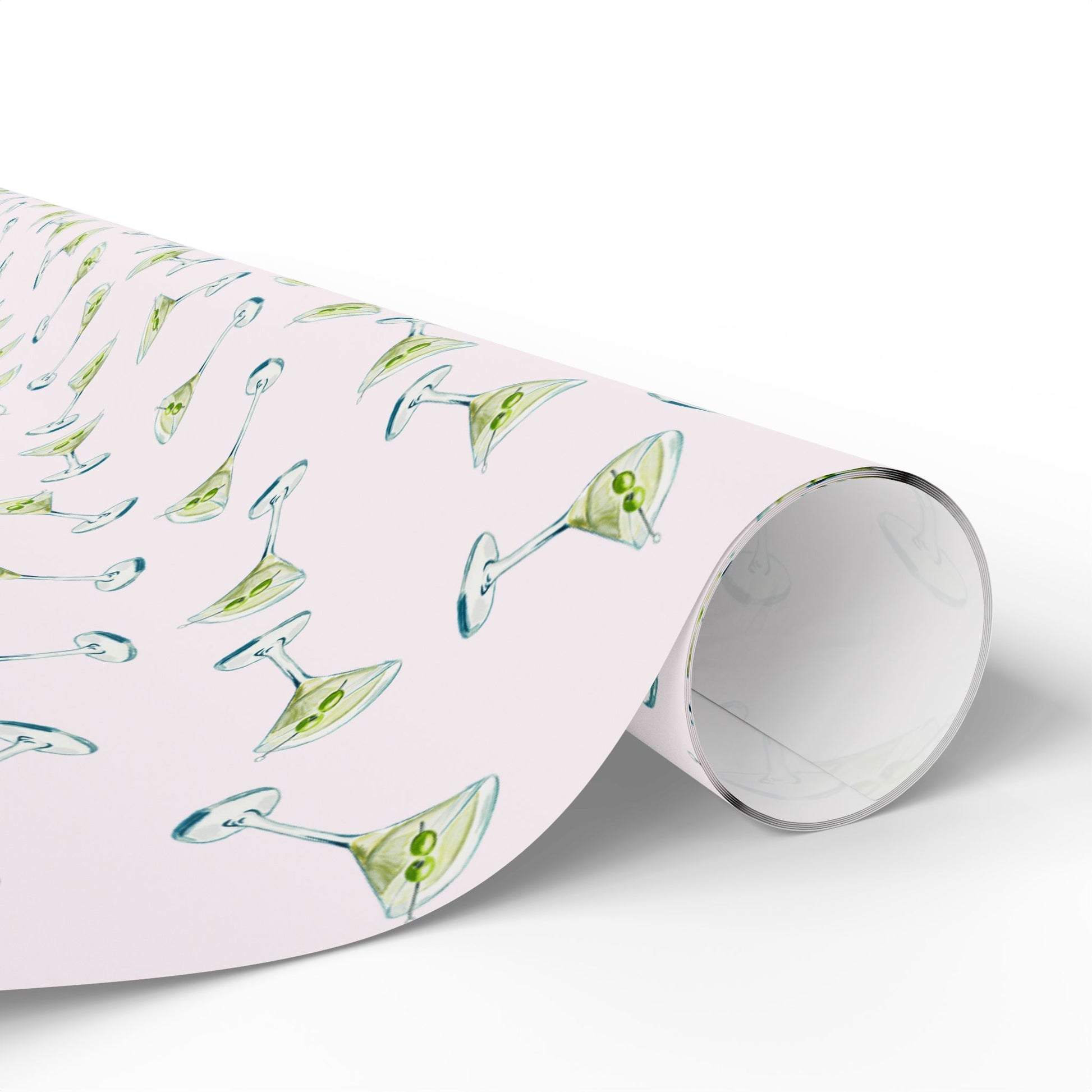 Gift Wrap | Mini Blush Pink Watercolor Martini Tossed Pattern | Matte or Glossy