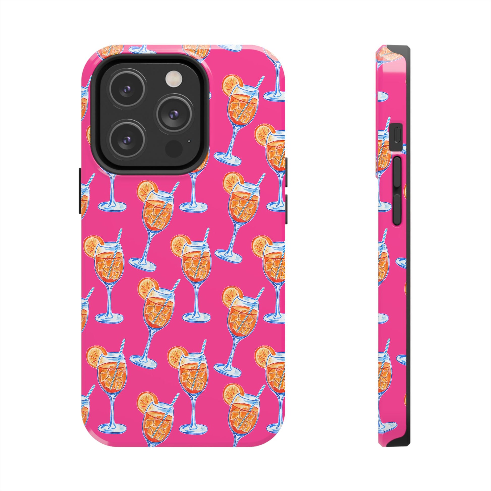 Orange & Blue Aperol Spritz Watercolor Pattern Hot Pink Phone Case | Various Models iPhone 14 Pro