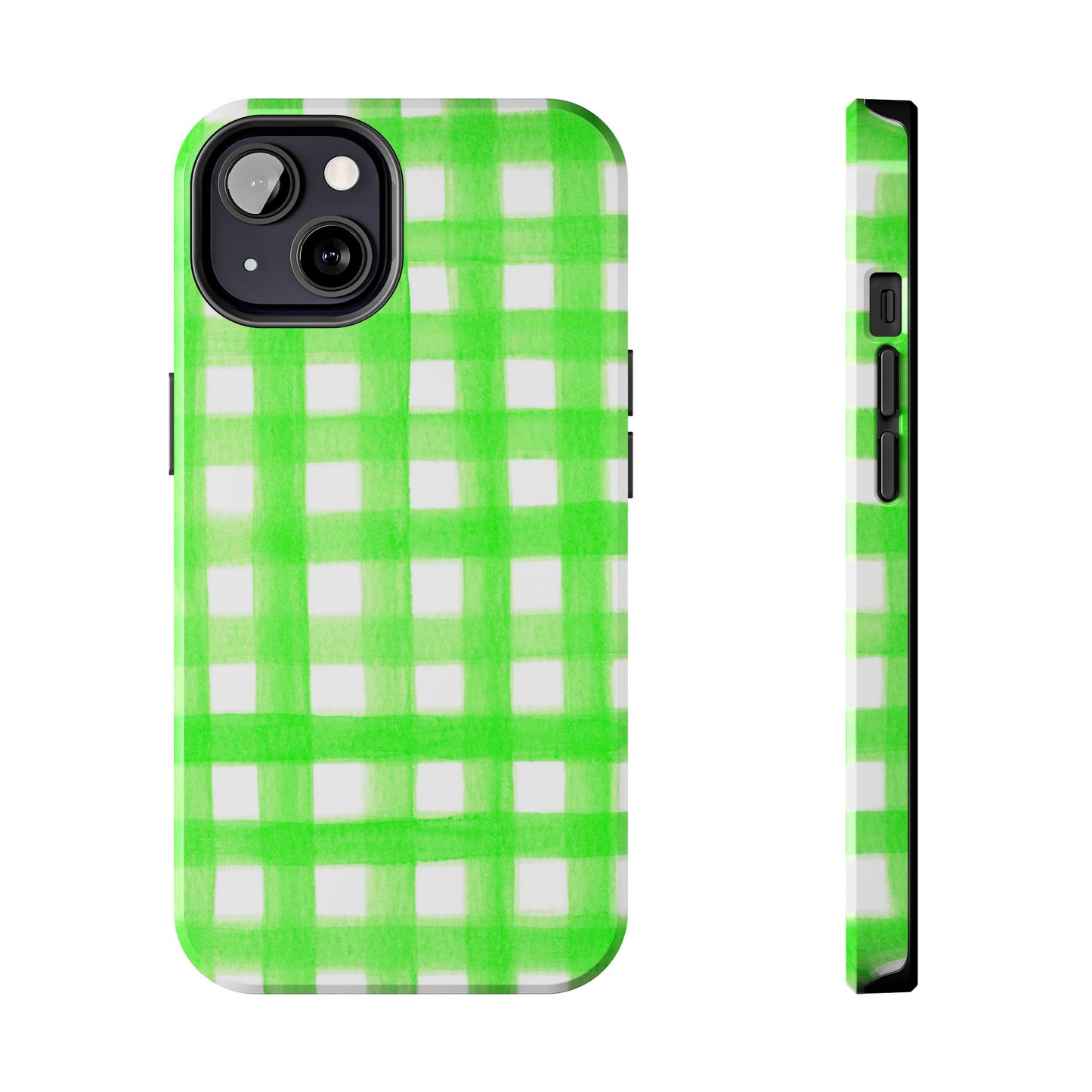 Lime Green Gingham Watercolor Illustrated Tough Phone Case | Various Models Available
