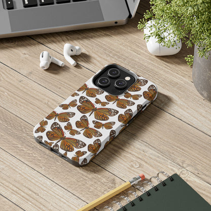 Black & Orange Butterfly Watercolor Illustrated Tossed Pattern Tough Phone Case | Various Models