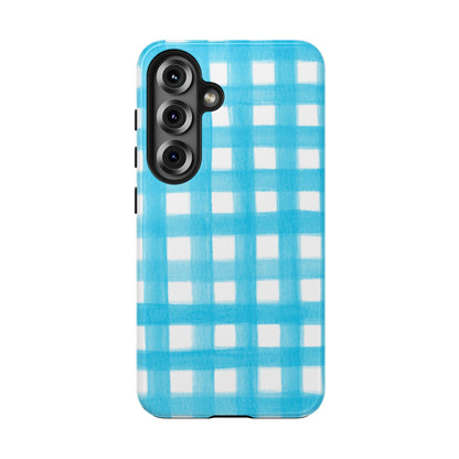 Turquoise Gingham Watercolor Illustrated Tough Phone Case | Various Models Available