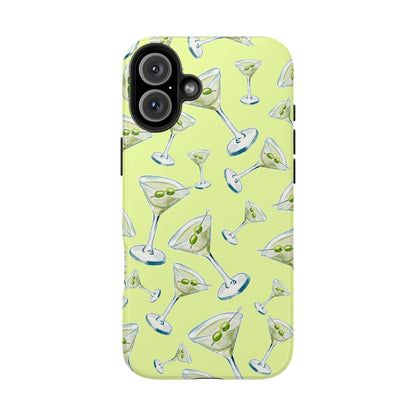 Watercolor Blue and Green Martinis Tossed Illustrated Pattern Yellow Tough Phone Case | Various Models