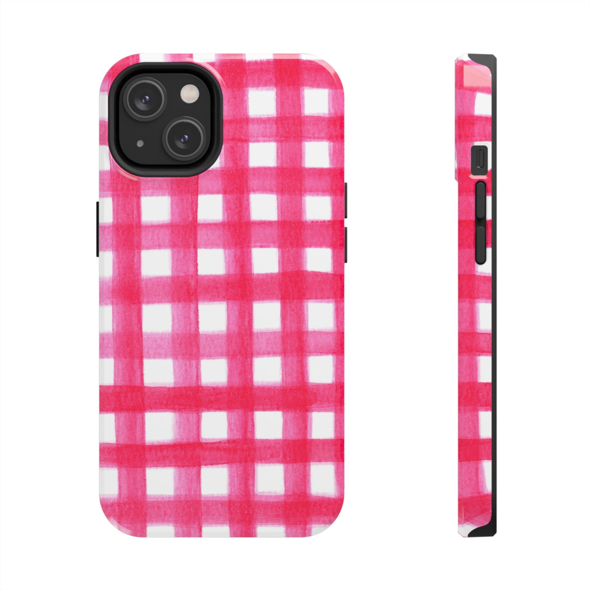 Hot Pink Gingham Watercolor Preppy Tough Phone Case | Various models iPhone 14