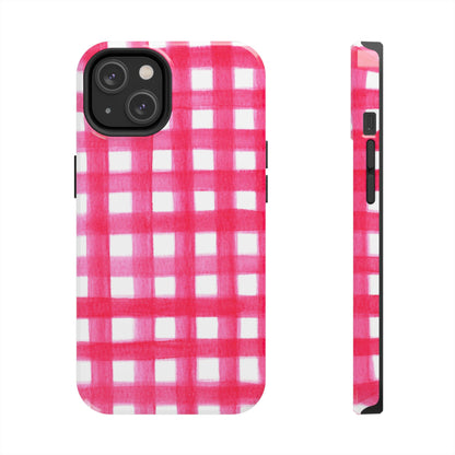 Hot Pink Gingham Watercolor Preppy Tough Phone Case | Various models iPhone 14