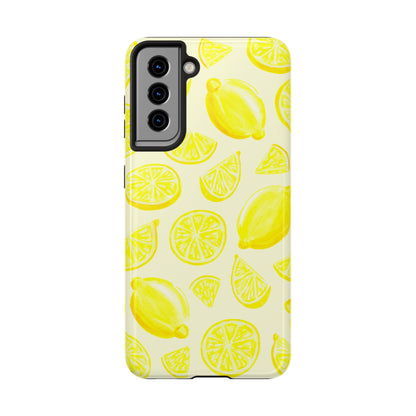 Bright Yellow Lemons Watercolor Illustrated Tossed Pattern Pale Yellow Tough Phone Case | Various Models