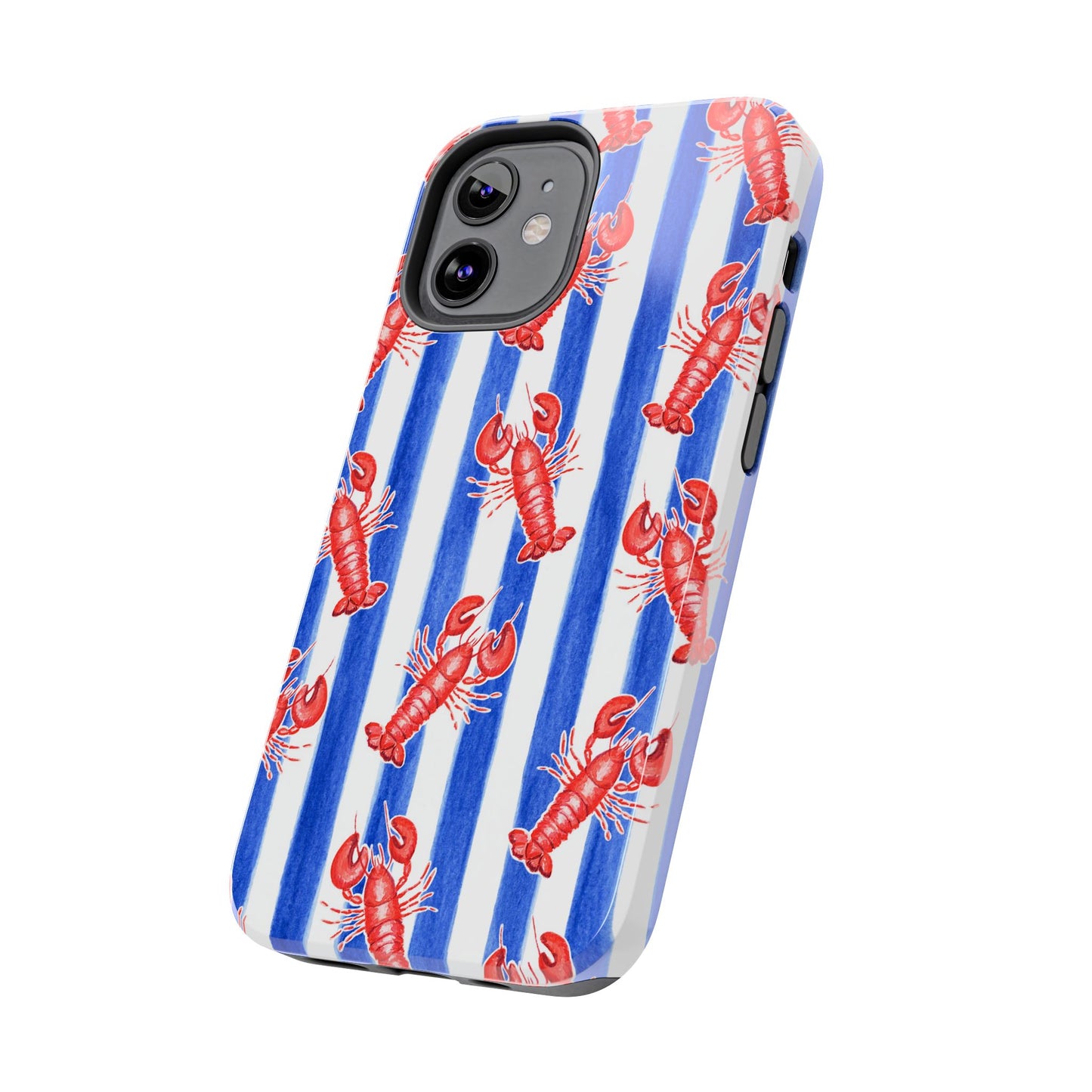 Blue & White Strip Red Lobster Watercolor Patterned Phone Case | Various Models