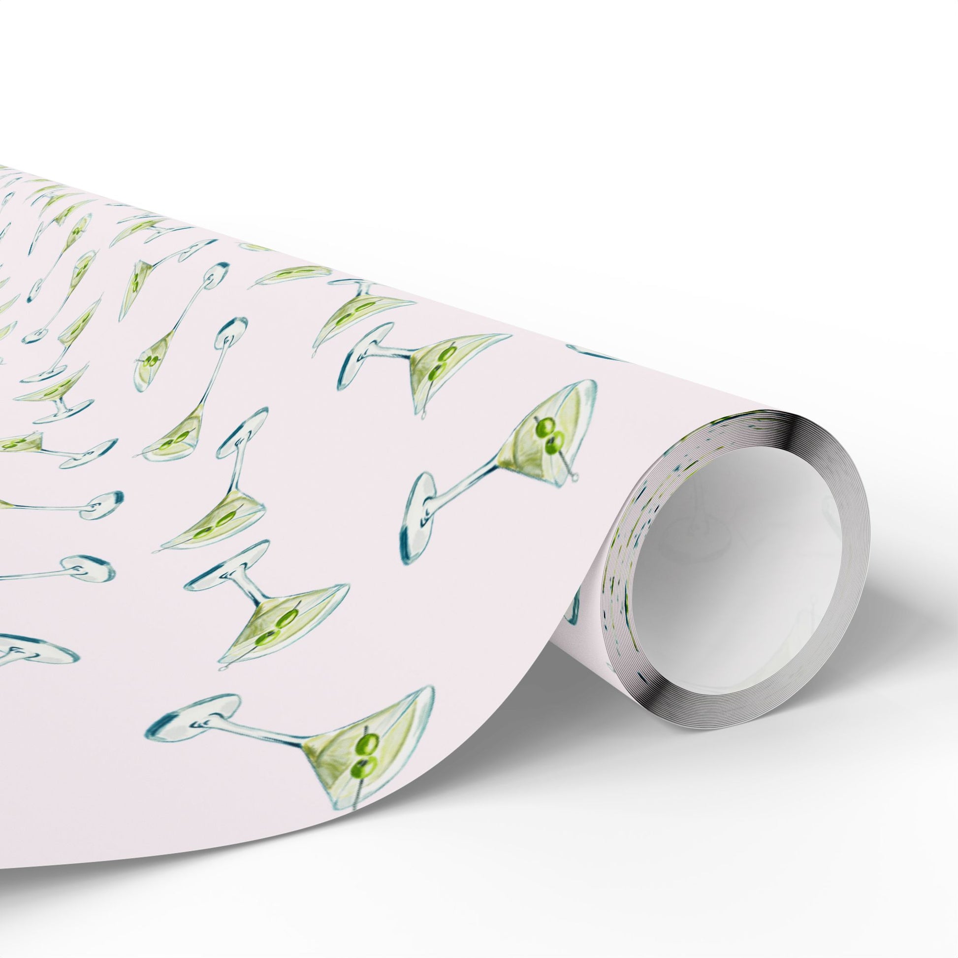 Gift Wrap | Mini Blush Pink Watercolor Martini Tossed Pattern | Matte or Glossy
