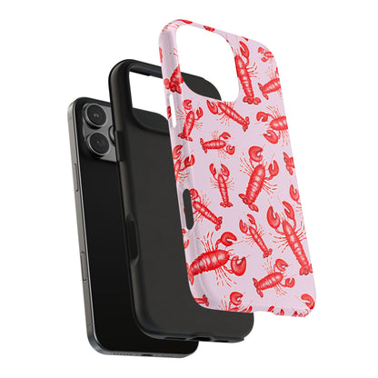Red Lobster Watercolor Illustrated Tossed Pattern Light Pink Coastal Nautical Tough Phone Case | Various Models