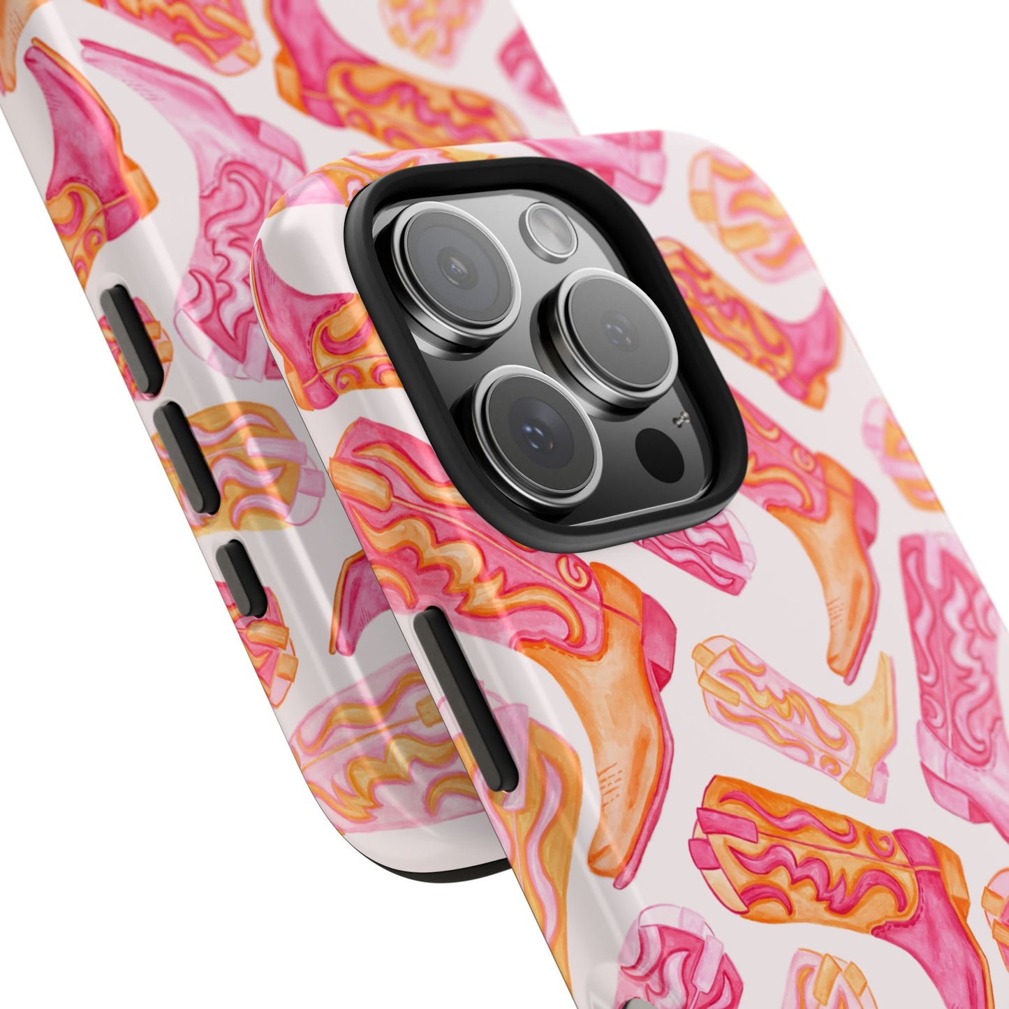 Tossed Hot Pink & Orange Watercolor Cowboy Boots Tough Light Pink Phone Case | Various Models Available