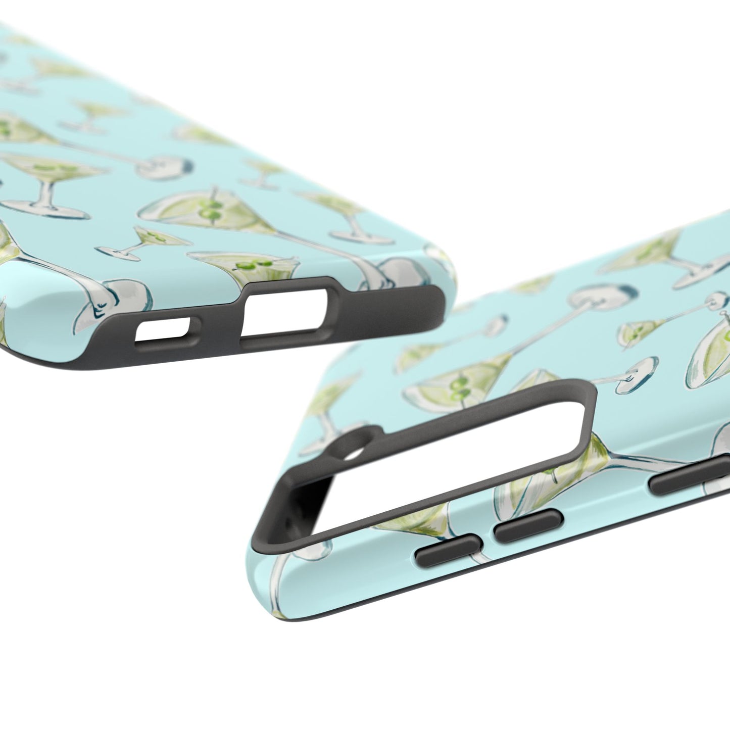 Watercolor Blue and Green Martinis Tossed Illustrated Pattern Turquoise Blue Tough Phone Case | Various Models