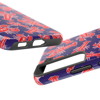 Red Lobster Watercolor Illustrated Tossed Pattern Navy Coastal Nautical Tough Phone Case | Various Models