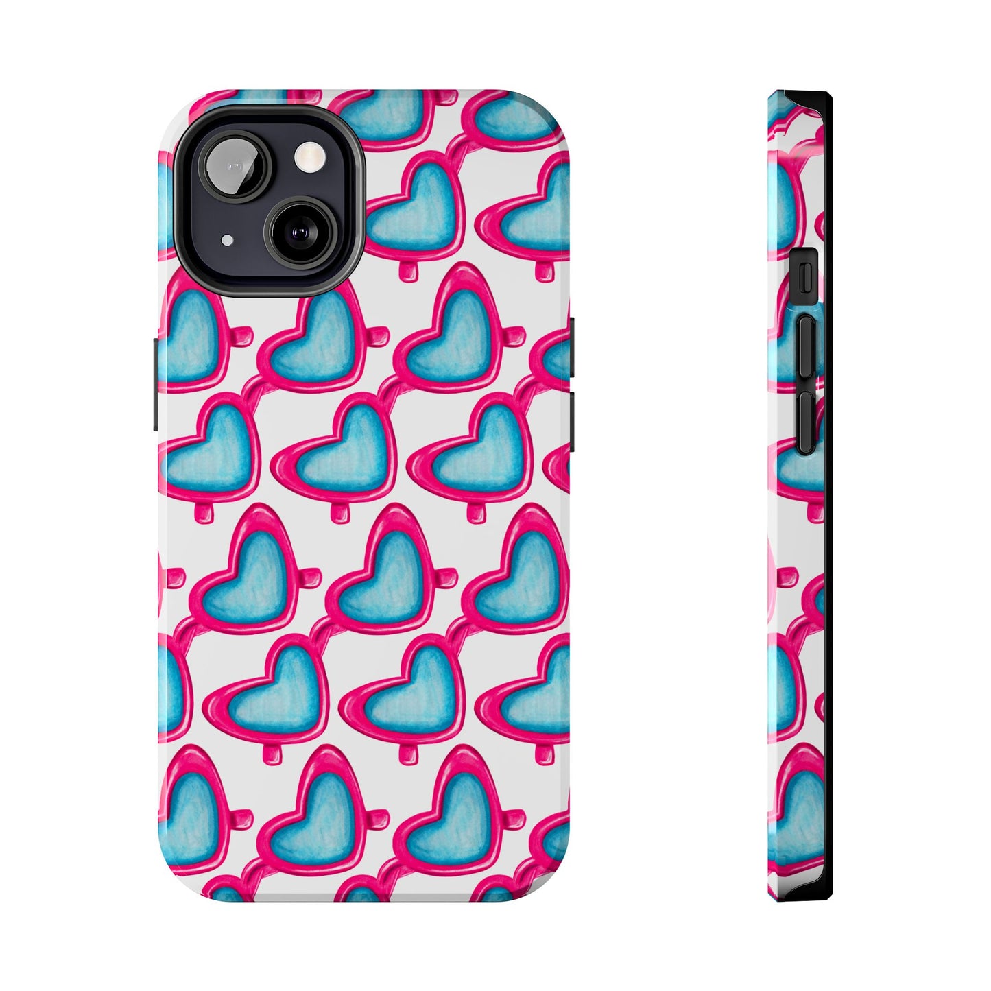 Pink Heart Shaped Sunglasses Watercolor Illustrated Tough Phone Case | Various Models iPhone 13