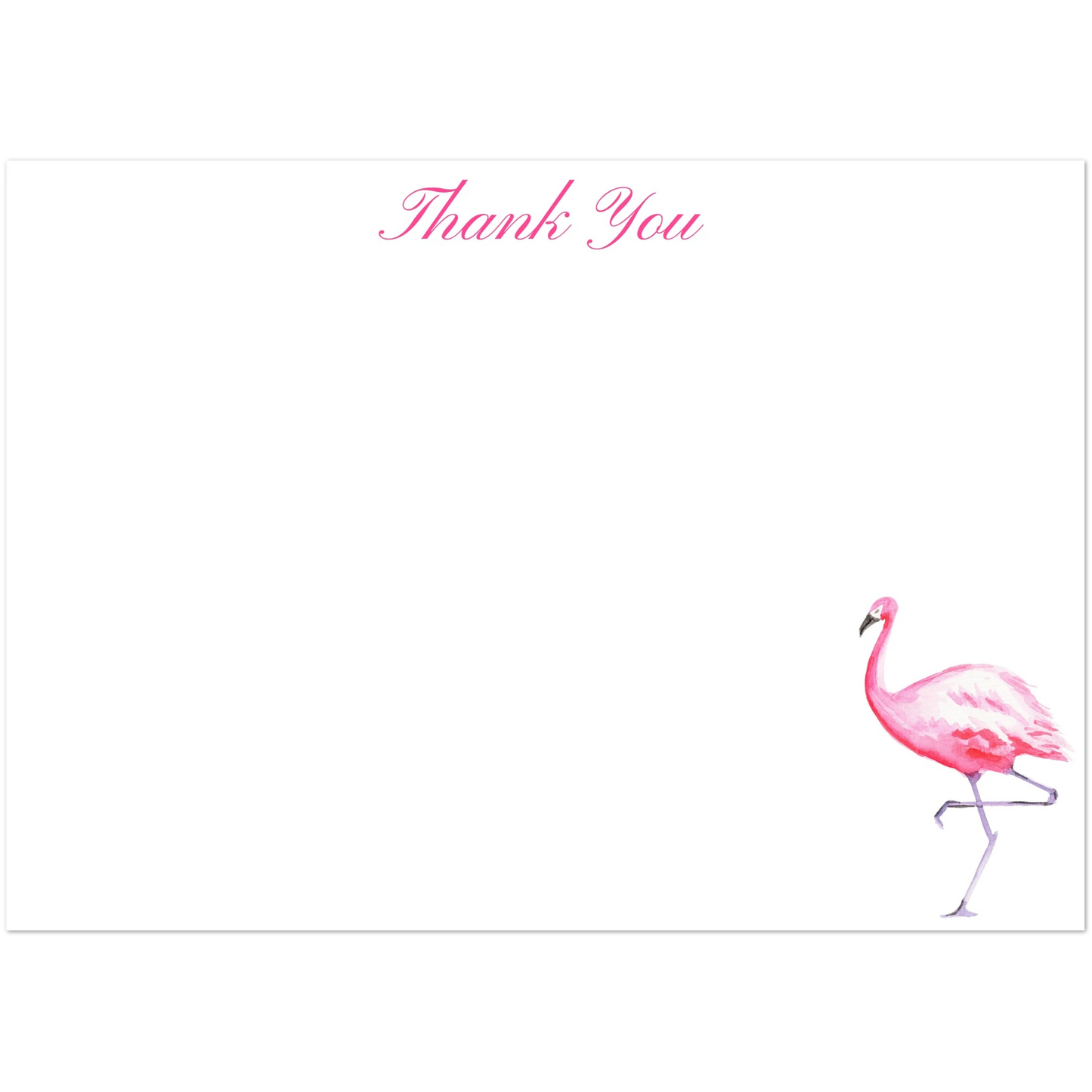 Thank You Card Pink Watercolor Flamingo Illustrated Flat Notecards | Set of 10 Cards & Envelopes | 2 Sizes 5R (5 x 7″)
