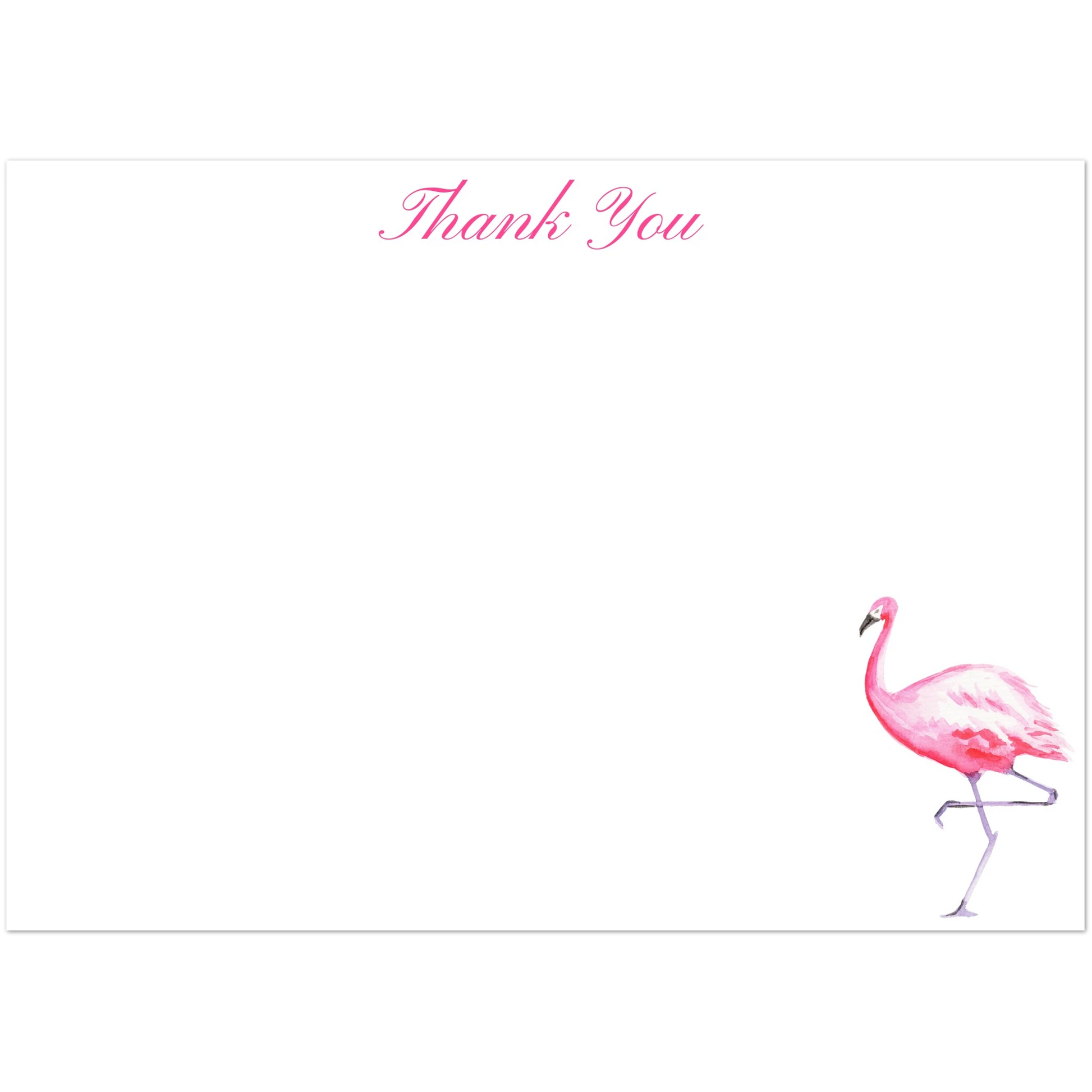 Thank You Card Pink Watercolor Flamingo Illustrated Flat Notecards | Set of 10 Cards & Envelopes | 2 Sizes 5R (5 x 7″)