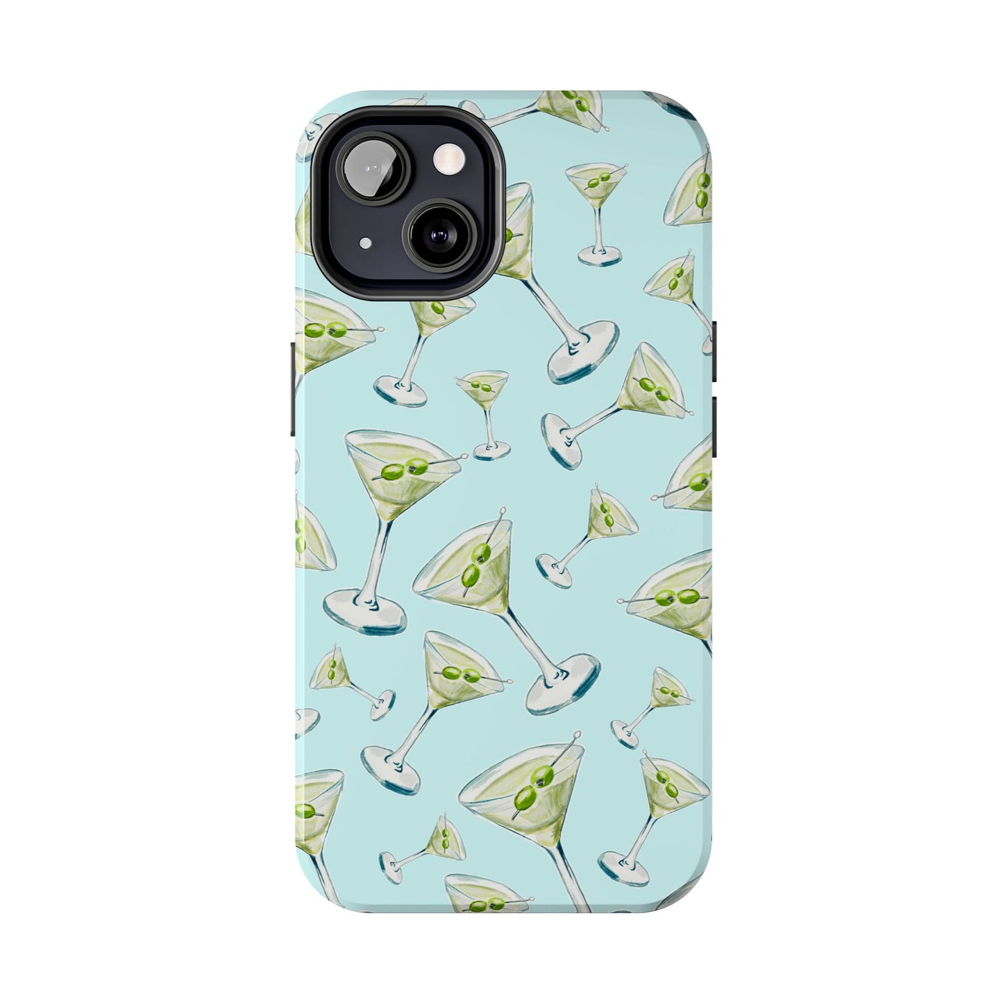 Watercolor Blue and Green Martinis Tossed Illustrated Pattern Turquoise Blue Tough Phone Case | Various Models