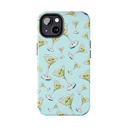 Watercolor Blue and Green Martinis Tossed Illustrated Pattern Turquoise Blue Tough Phone Case | Various Models