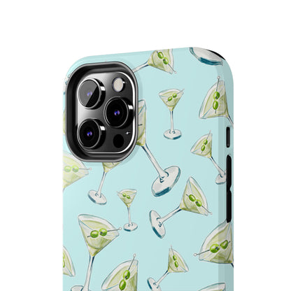 Watercolor Blue and Green Martinis Tossed Illustrated Pattern Turquoise Blue Tough Phone Case | Various Models