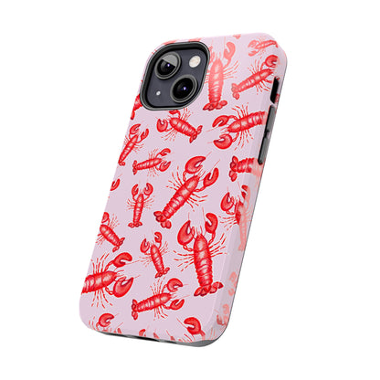 Red Lobster Watercolor Illustrated Tossed Pattern Light Pink Coastal Nautical Tough Phone Case | Various Models