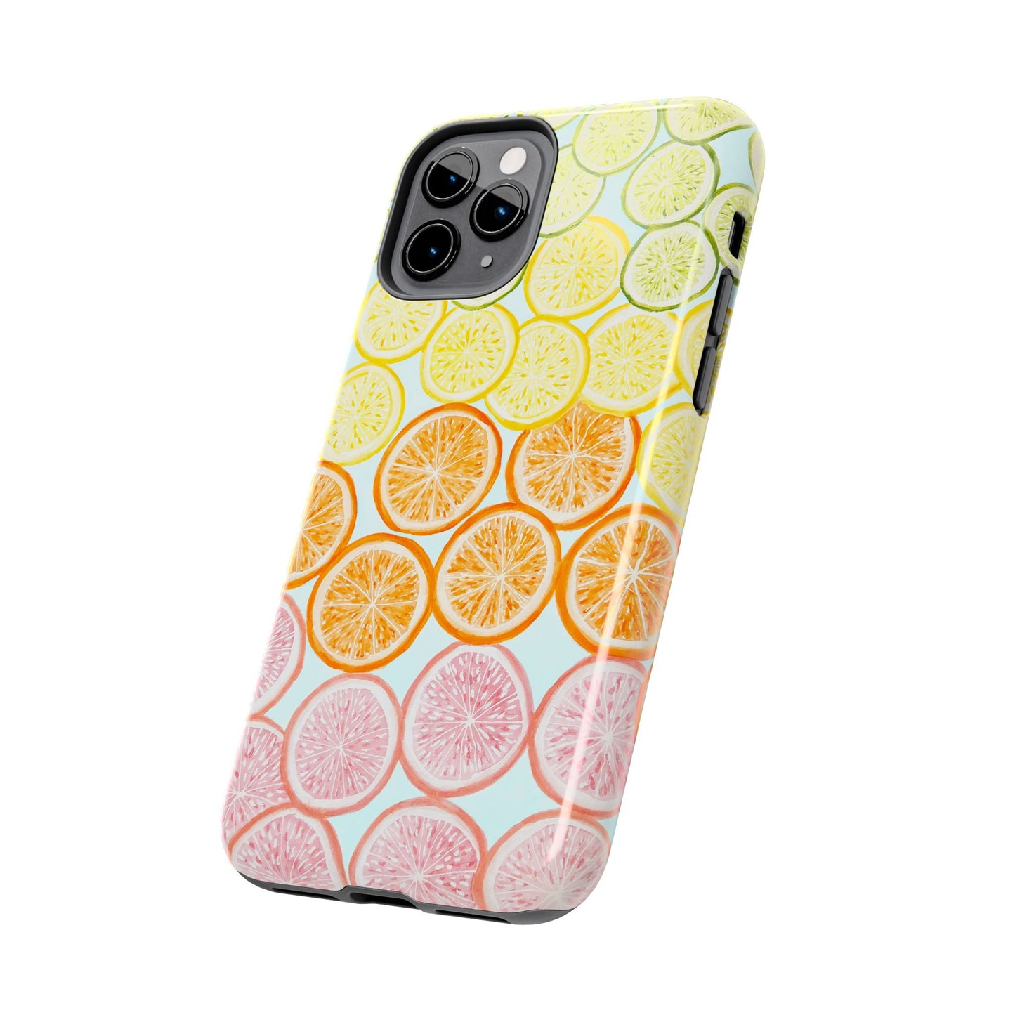 Ombré Citrus Grapefruit, Oranges, Lemons, & Limes Watercolor Illustrated Light Blue Tough Phone Case | Various Models Available