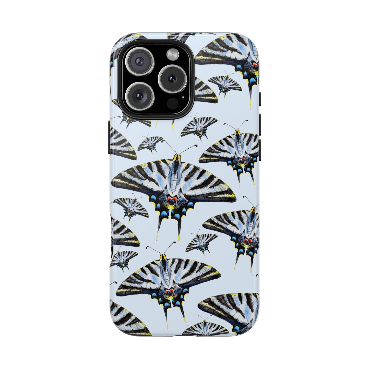 Light Blue Swallowtail Butterflies Watercolor Illustrated Pale Blue Tough Phone Case | Various Models iPhone 16 Pro Max