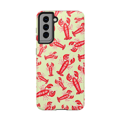 Red Lobster Watercolor Illustrated Tossed Pattern Light Yellow Tough Phone Case | Various Models