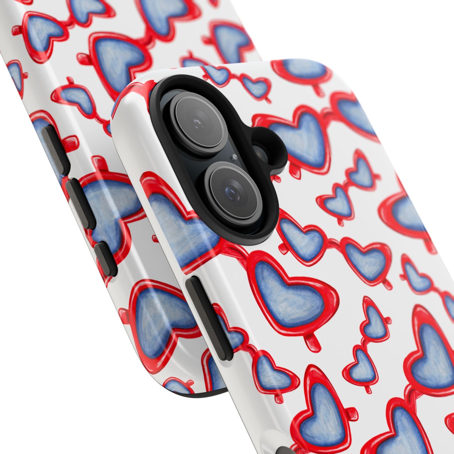 Red, White, & Blue Heart Shaped Watercolor Sunglasses Tossed Pattern Tough Phone Cases