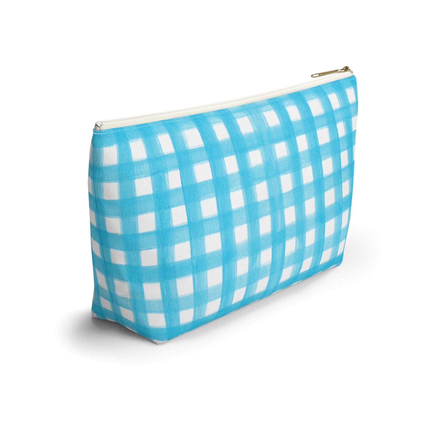 Turquoise Gingham Watercolor Illustrated Printed Accessory Pouch T-Bottom | Large or Small