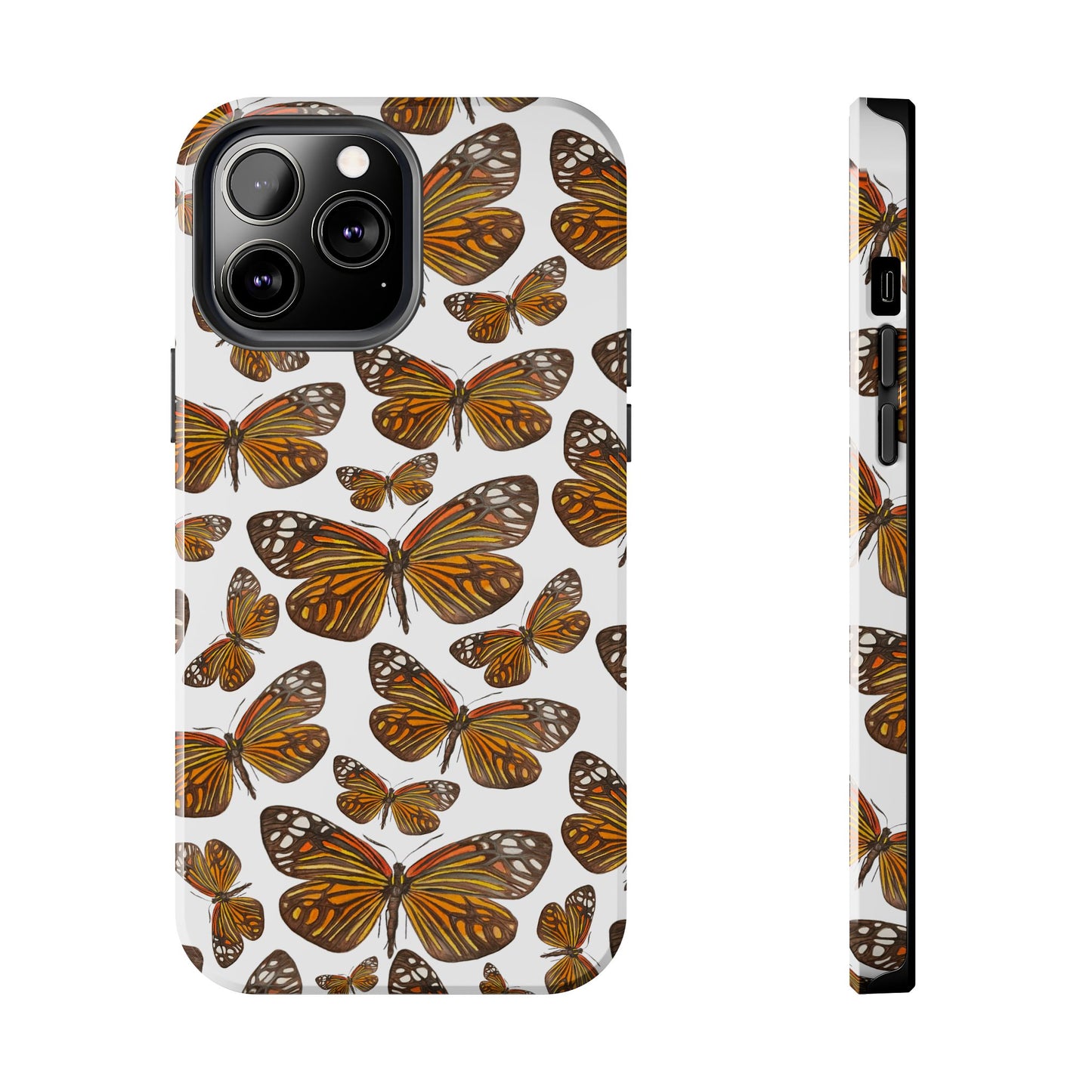 Black & Orange Butterfly Watercolor Illustrated Tossed Pattern Tough Phone Case | Various Models iPhone 13 Pro Max