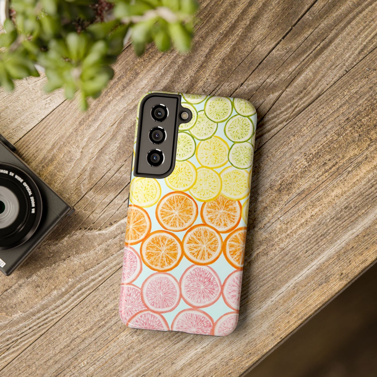 Ombré Citrus Grapefruit, Oranges, Lemons, & Limes Watercolor Illustrated Light Blue Tough Phone Case | Various Models Available