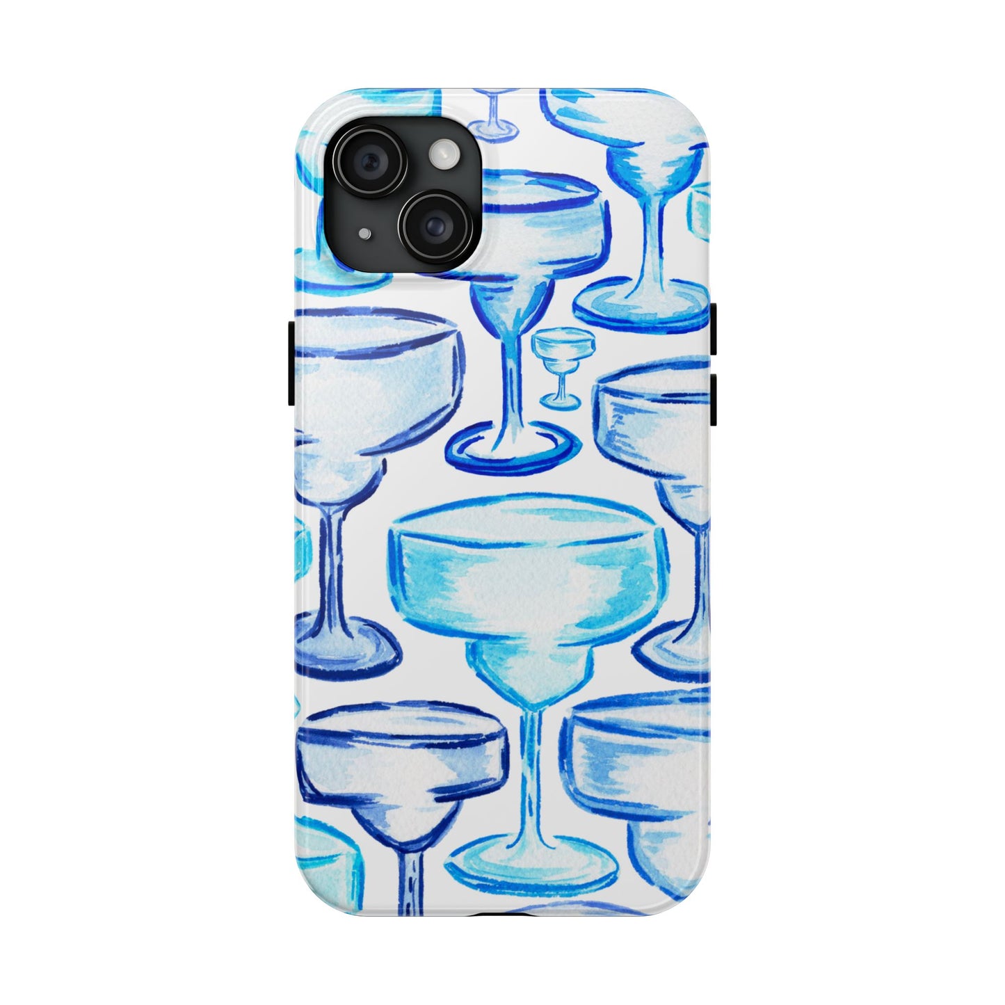 Coastal Shades of Blue Watercolor Margaritas Tough Phone Case | Various Models Available iPhone 15 Plus