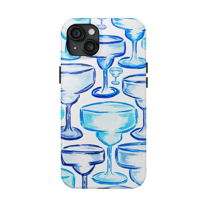 Coastal Shades of Blue Watercolor Margaritas Tough Phone Case | Various Models Available iPhone 15 Plus