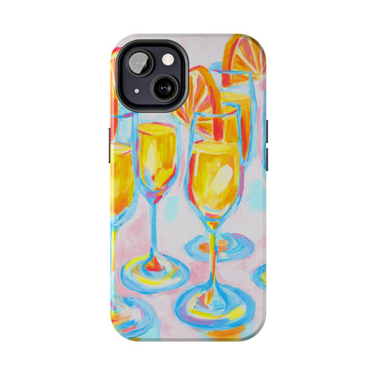 Pink Orange Mimosas Blue Champagne Flutes Abstract Acrylic Tough Phone Case | Various Models