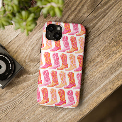 Rows of Hot Pink & Orange Cowboy Boots Tough Phone Cases | Various Models Available