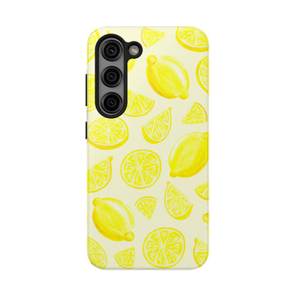 Bright Yellow Lemons Watercolor Illustrated Tossed Pattern Pale Yellow Tough Phone Case | Various Models