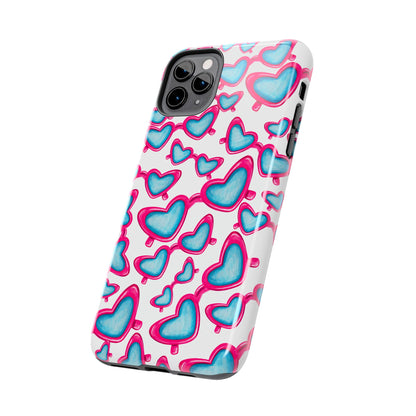 Pink & Blue Heart Shaped Sunglasses Watercolor Illustrated Tossed Pattern Tough Case | Various Models