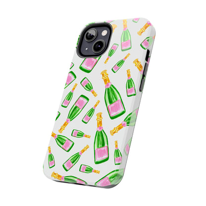 Copy of Tossed Pink and Green Watercolor Illustrated Champagne Bottles Pattern Tough Phone Case | Various Models