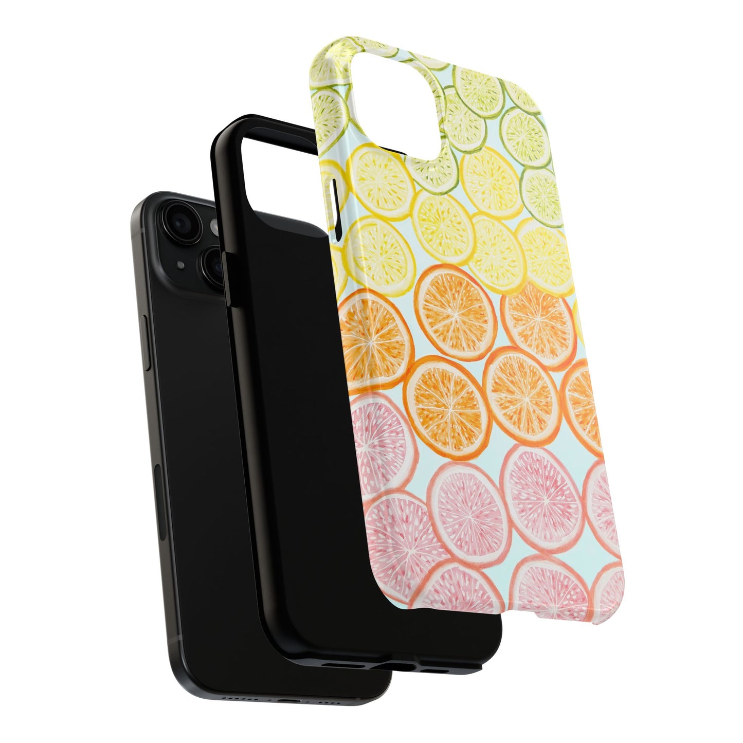 Ombré Citrus Grapefruit, Oranges, Lemons, & Limes Watercolor Illustrated Light Blue Tough Phone Case | Various Models Available