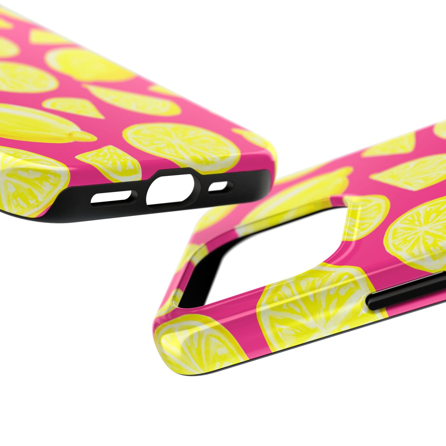 Bright Yellow Lemons Watercolor Illustrated Tossed Pattern Watermelon Pink Tough Phone Case | Various Models