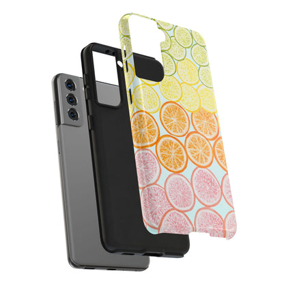 Ombré Citrus Grapefruit, Oranges, Lemons, & Limes Watercolor Illustrated Light Blue Tough Phone Case | Various Models Available