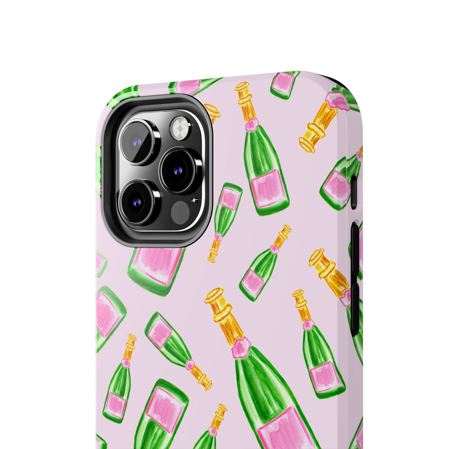 Tossed Pink and Green Watercolor Illustrated Champagne Bottles Pattern Blush Pink Tough Phone Case | Various Models