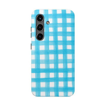 Turquoise Gingham Watercolor Illustrated Tough Phone Case | Various Models Available