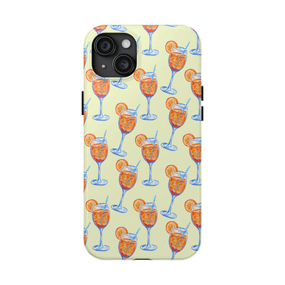 Lemon Yellow Orange & Blue Aperol Spritz Watercolor Patterned Tough Phone Case | Various Models iPhone 15 Plus