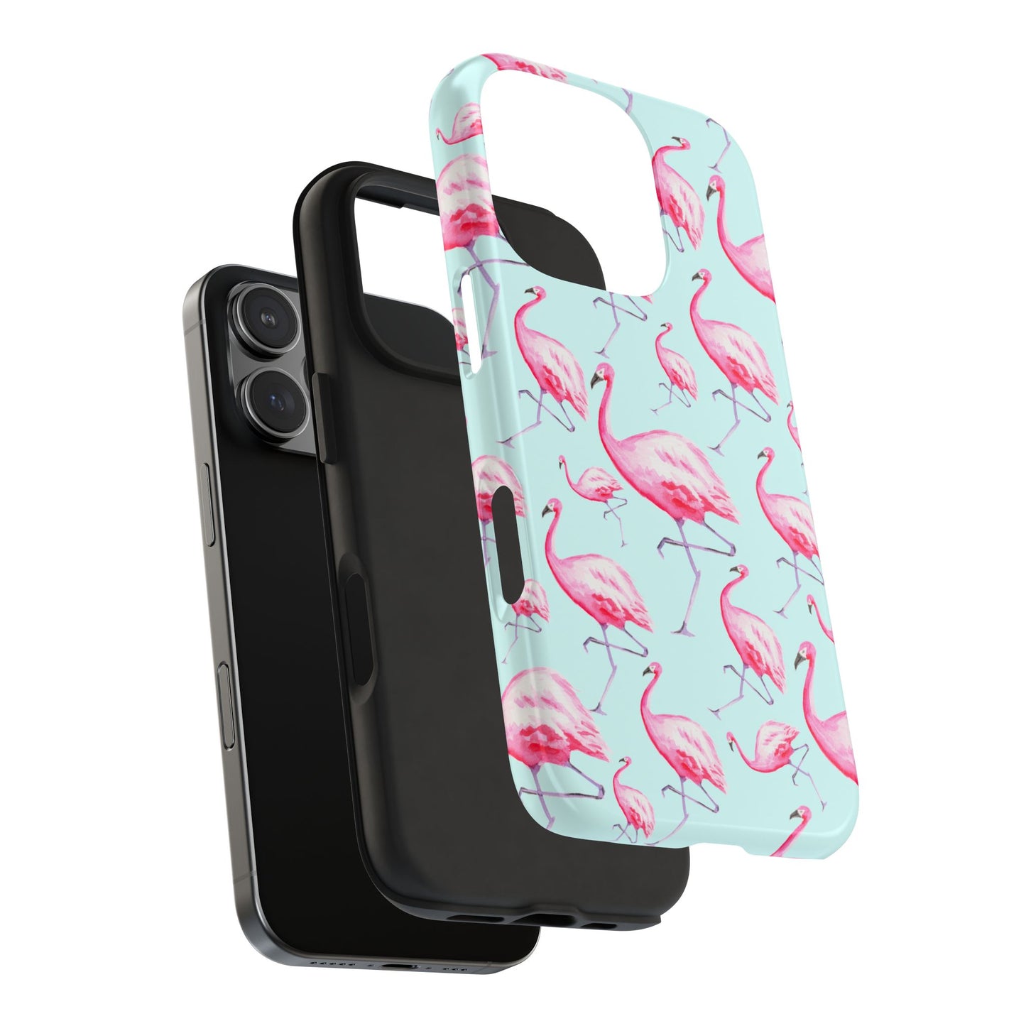 Pink Flamingos Watercolor Illustrated Tossed Pattern Blue Phone Case | Various Models
