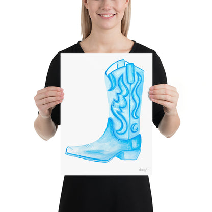 Print | Watercolor Light Blue Cowboy Boot 12″×16″